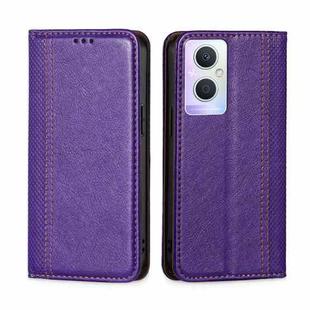 For OPPO A96 5G Grid Texture Magnetic Flip Leather Phone Case(Purple)