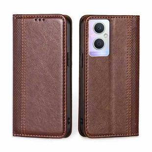 For OPPO A96 5G Grid Texture Magnetic Flip Leather Phone Case(Brown)