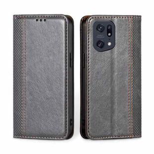 For OPPO Find X5 Pro Grid Texture Magnetic Flip Leather Phone Case(Grey)