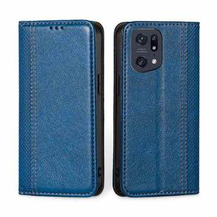 For OPPO Find X5 Pro Grid Texture Magnetic Flip Leather Phone Case(Blue)