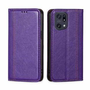 For OPPO Find X5 Pro Grid Texture Magnetic Flip Leather Phone Case(Purple)