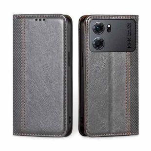 For OPPO K10 5G Grid Texture Magnetic Flip Leather Phone Case(Grey)