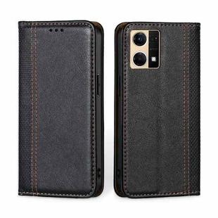 For OPPO Reno7 4G / F21 Pro 4G Grid Texture Magnetic Flip Leather Phone Case(Black)