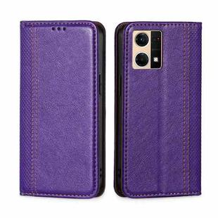 For OPPO Reno7 4G / F21 Pro 4G Grid Texture Magnetic Flip Leather Phone Case(Purple)