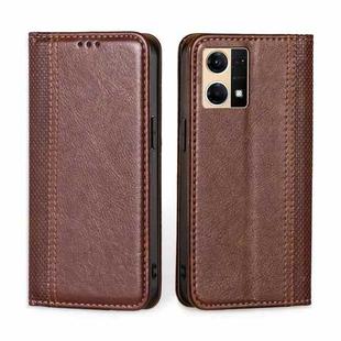 For OPPO Reno7 4G / F21 Pro 4G Grid Texture Magnetic Flip Leather Phone Case(Brown)