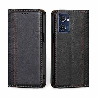 For OPPO Reno7 5G Global / Find X5 Lite Grid Texture Magnetic Flip Leather Phone Case(Black)