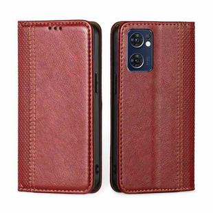 For OPPO Reno7 5G Global / Find X5 Lite Grid Texture Magnetic Flip Leather Phone Case(Red)
