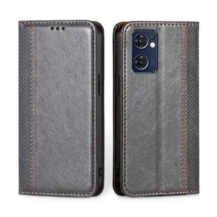 For OPPO Reno7 5G Global / Find X5 Lite Grid Texture Magnetic Flip Leather Phone Case(Grey)