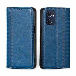 For OPPO Reno7 5G Global / Find X5 Lite Grid Texture Magnetic Flip Leather Phone Case(Blue)