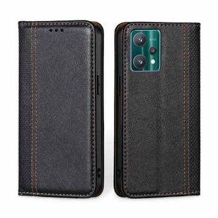 For OPPO Realme 9 Pro Grid Texture Magnetic Flip Leather Phone Case(Black)