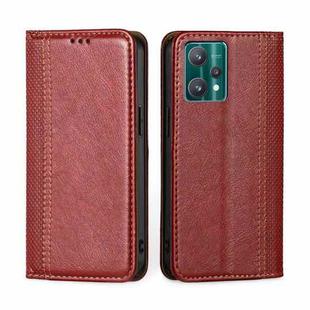For OPPO Realme 9 Pro Grid Texture Magnetic Flip Leather Phone Case(Red)