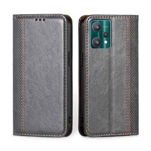 For OPPO Realme 9 Pro Grid Texture Magnetic Flip Leather Phone Case(Grey)