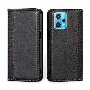 For OPPO Realme 9 Pro+ Grid Texture Magnetic Flip Leather Phone Case(Black)