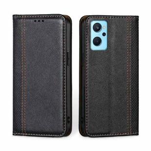 For OPPO Realme 9i Grid Texture Magnetic Flip Leather Phone Case(Black)