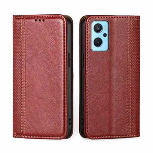 For OPPO Realme 9i Grid Texture Magnetic Flip Leather Phone Case(Red)