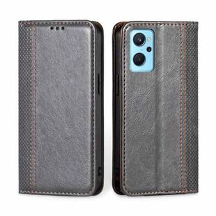 For OPPO Realme 9i Grid Texture Magnetic Flip Leather Phone Case(Grey)