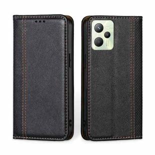 For OPPO Realme C35 Grid Texture Magnetic Flip Leather Phone Case(Black)