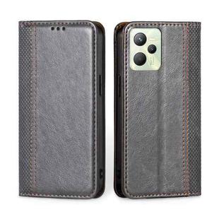 For OPPO Realme C35 Grid Texture Magnetic Flip Leather Phone Case(Grey)