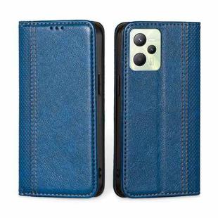 For OPPO Realme C35 Grid Texture Magnetic Flip Leather Phone Case(Blue)