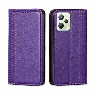 For OPPO Realme C35 Grid Texture Magnetic Flip Leather Phone Case(Purple)