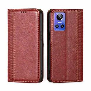 For OPPO Realme GT Neo3 Grid Texture Magnetic Flip Leather Phone Case(Red)