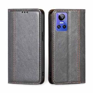 For OPPO Realme GT Neo3 Grid Texture Magnetic Flip Leather Phone Case(Grey)