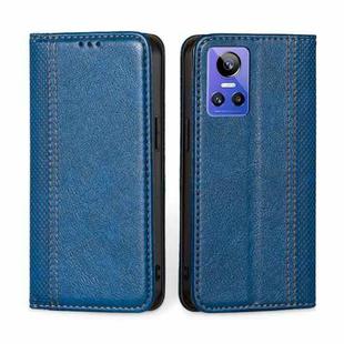 For OPPO Realme GT Neo3 Grid Texture Magnetic Flip Leather Phone Case(Blue)