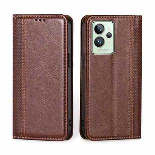 For OPPO Realme GT2 Pro Grid Texture Magnetic Flip Leather Phone Case(Brown)