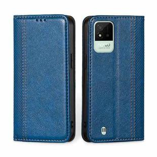 For OPPO Realme Narzo 50i Grid Texture Magnetic Flip Leather Phone Case(Blue)