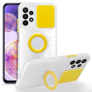 For Samsung Galaxy A23 Sliding Camera Cover Design TPU Protective Phone Case with Ring Holder(Yellow)