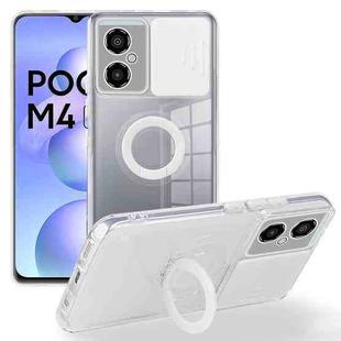 For Xiaomi Poco M4 5G Sliding Camera Cover Design TPU Protective Phone Case with Ring Holder(White)