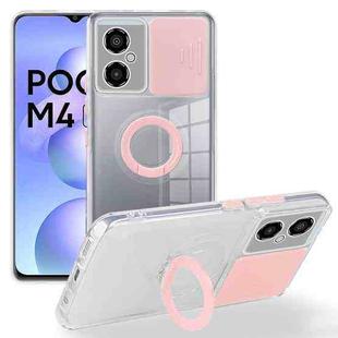For Xiaomi Poco M4 5G Sliding Camera Cover Design TPU Protective Phone Case with Ring Holder(Pink)