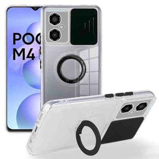 For Xiaomi Poco M4 5G Sliding Camera Cover Design TPU Protective Phone Case with Ring Holder(Black)