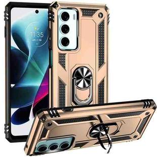 For Motorola Moto G200 5G Shockproof TPU + PC Holder Phone Case(Gold)