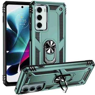 For Motorola Moto G200 5G Shockproof TPU + PC Holder Phone Case(Dark Green)