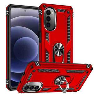 For Motorola Moto G52 Shockproof TPU + PC Holder Phone Case(Red)