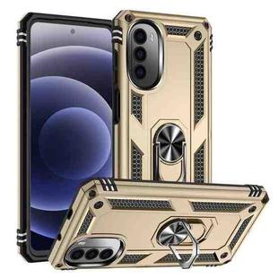 For Motorola Moto G52 Shockproof TPU + PC Holder Phone Case(Gold)