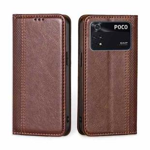 For Xiaomi Poco M4 Pro Grid Texture Magnetic Flip Leather Phone Case(Brown)