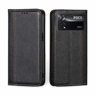 For Xiaomi Poco X4 Pro 5G Grid Texture Magnetic Flip Leather Phone Case(Black)
