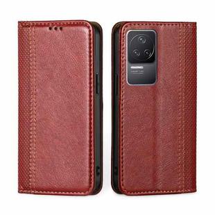 For Xiaomi Redmi K50 / K50 Pro Grid Texture Magnetic Flip Leather Phone Case(Red)