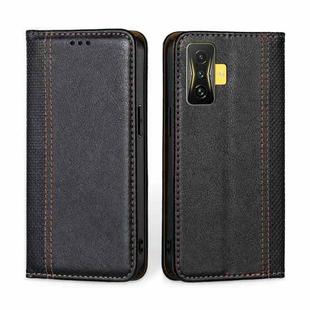 For Xiaomi Redmi K50 Gaming / Poco F4 GT Grid Texture Magnetic Flip Leather Phone Case(Black)