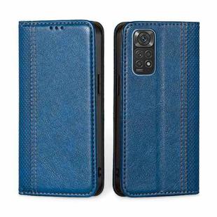 For Xiaomi Redmi Note 11 Global / Note 11S Grid Texture Magnetic Flip Leather Phone Case(Blue)