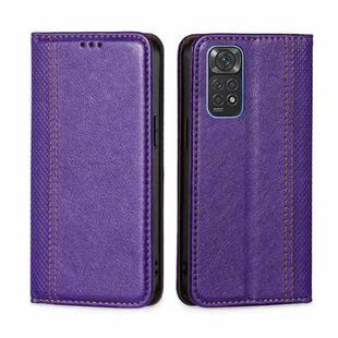 For Xiaomi Redmi Note 11 Global / Note 11S Grid Texture Magnetic Flip Leather Phone Case(Purple)