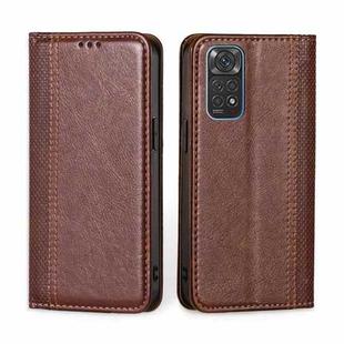 For Xiaomi Redmi Note 11 Global / Note 11S Grid Texture Magnetic Flip Leather Phone Case(Brown)