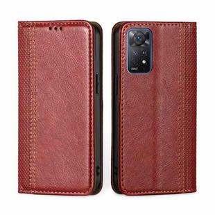 For Xiaomi Redmi Note 11 Pro 4G/5G Global Grid Texture Magnetic Flip Leather Phone Case(Red)