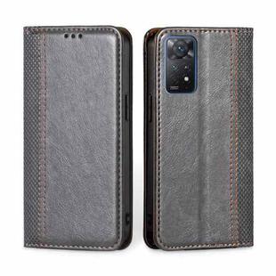 For Xiaomi Redmi Note 11 Pro 4G/5G Global Grid Texture Magnetic Flip Leather Phone Case(Grey)