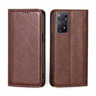 For Xiaomi Redmi Note 11 Pro 4G/5G Global Grid Texture Magnetic Flip Leather Phone Case(Brown)