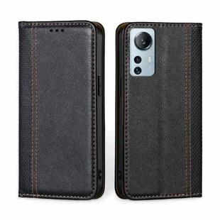 For Xiaomi 12 Lite Grid Texture Magnetic Flip Leather Phone Case(Black)