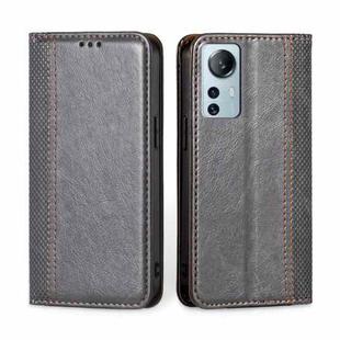 For Xiaomi 12 Lite Grid Texture Magnetic Flip Leather Phone Case(Grey)