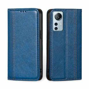 For Xiaomi 12 Lite Grid Texture Magnetic Flip Leather Phone Case(Blue)